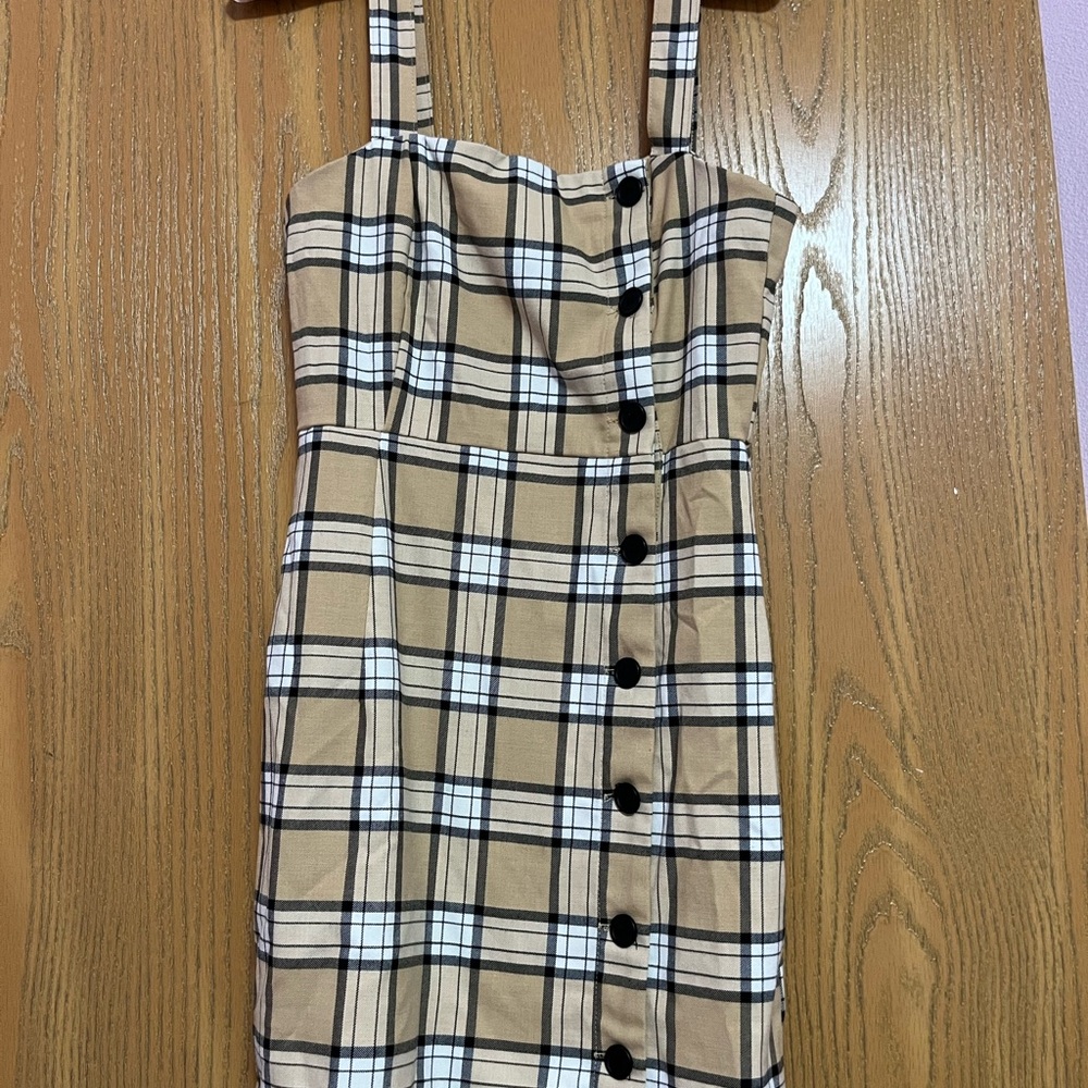 H&M Checkered Mini Dress in Tan and Black